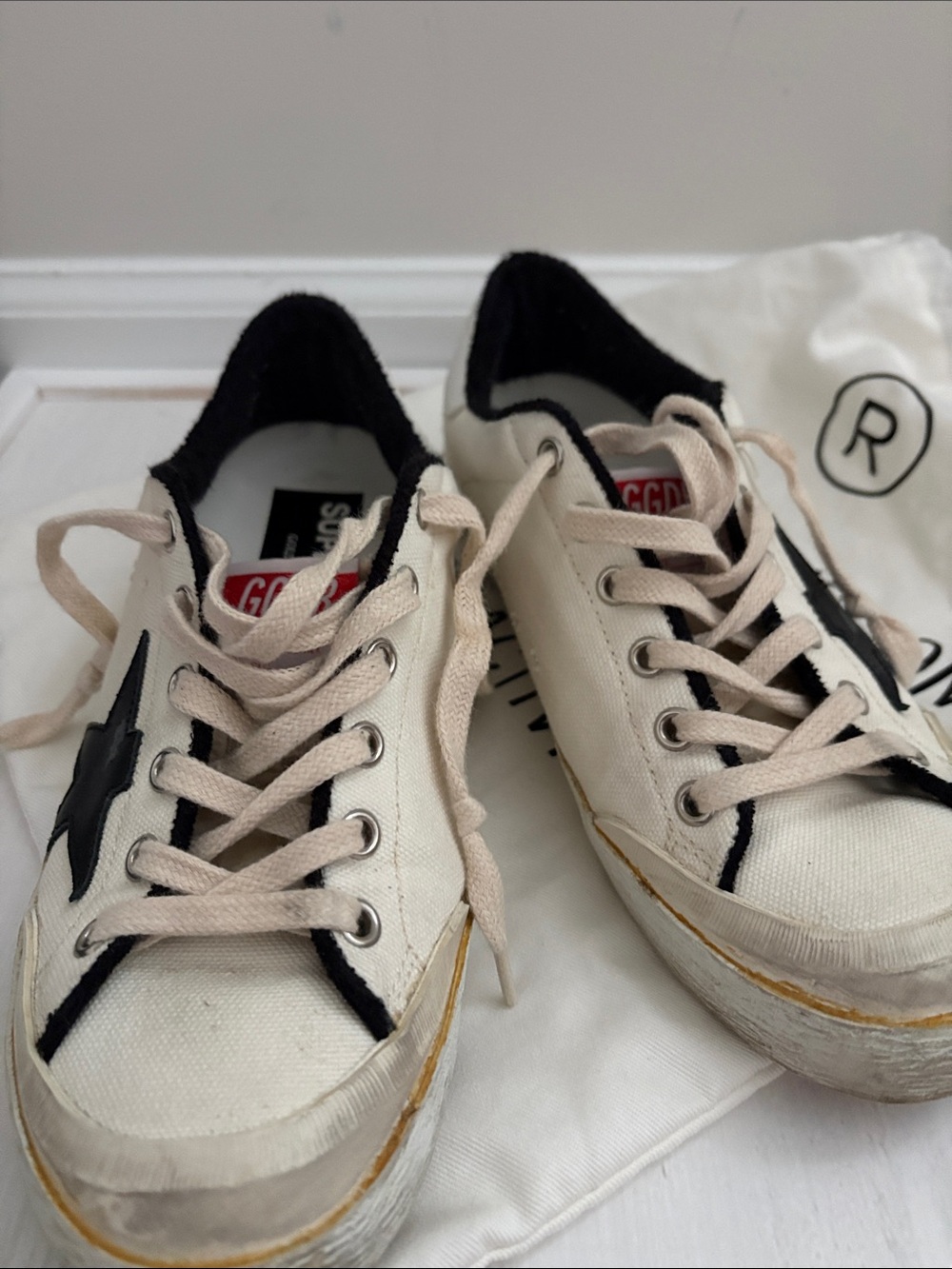 Golden Goose Off-White Canvas Sneakers with Black Star Detail